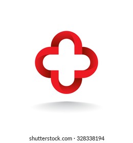 Pharmacy red cross abstract vector logo design template. Medical creative concept icon.
