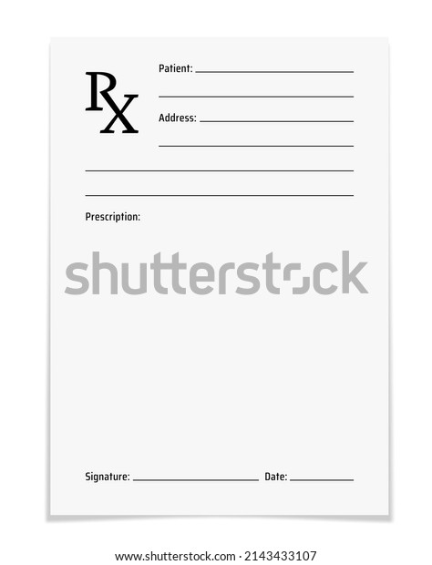 Pharmacy Rx form, medical prescription, hospital\
realistic vector paper rx form blank sheet. Mockup of medical\
document for prescription drugs, empty template of doctor or\
pharmacist receipt