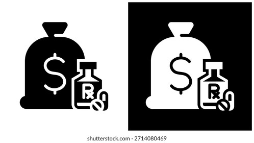 Pharmacy Savings Icon Set In White And Black Background