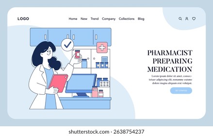 Pharmacy scene featuring a healthcare professional engaged in preparing medication. The pharmacist holds a tablet while checking medications, symbolizing care and precision in pharmaceutical services