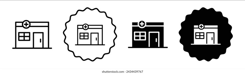 Juego de farmacia en color blanco y negro. Vector de icono plano simple de la farmacia