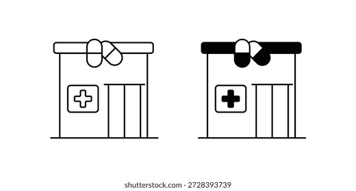 Apotheken-Set-Symbol mit weißem Hintergrund, Vektorgrafik