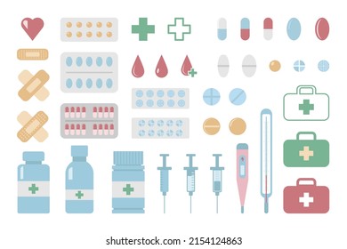 Pharmacy set of medicines and elements. vector illustration