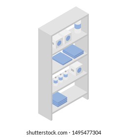 Pharmacy shelf icon. Isometric of pharmacy shelf vector icon for web design isolated on white background