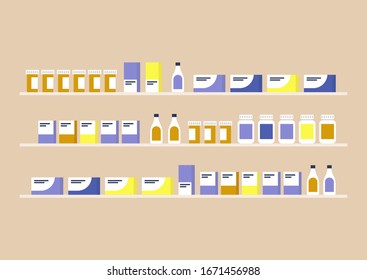 Pharmacy shelf, pills and bottles, coronavirus outbreak, drug store