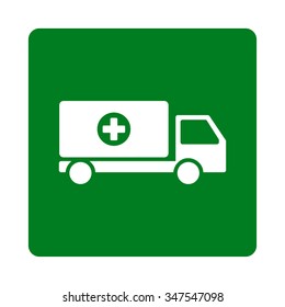 Pharmacy Shipping vector icon. Style is flat rounded square button, white and green colors, white background.