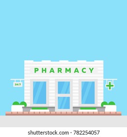 Pharmacy shop store building flat illustration design 