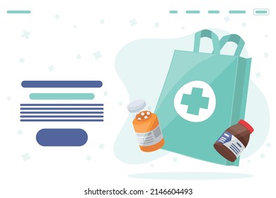 pharmacy shopping bag with medicine pill, design