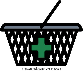 Pharmacy Shopping Cart Icon. Editable Bold Outline With Color Fill Design. Vector Illustration.