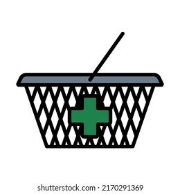 Pharmacy Shopping Cart Symbol. Bearbeitbare, fette Rahmenlinie mit Farbfülldesign. Vektorgrafik.