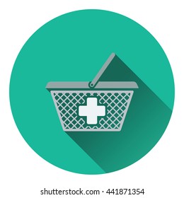 Pharmacy shopping cart icon. Flat color design. Vector illustration.