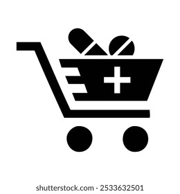 Icono de Carrito de compras de farmacia, Vector