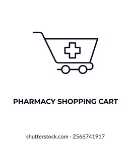 pharmacy shopping cart outline icon. Linear vector from medical concept. Thin line pharmacy shopping cart icon isolated on white background