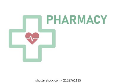 Pharmacy sign with a cross and a heart. vector illustration