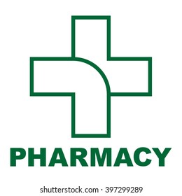 Pharmacy Sign Green Outlined Cross On Stock Vector (Royalty Free ...