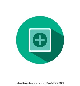 Pharmacy sign icon with shadow on a green circle. Vector pharmacy illustration