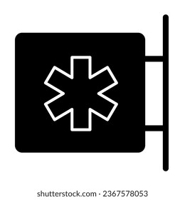 Pharmacy sign with star solid icon, Heath care concept, Medical emergency symbol on white background, Star of life signboard icon in glyph style for mobile and web design. Vector graphics