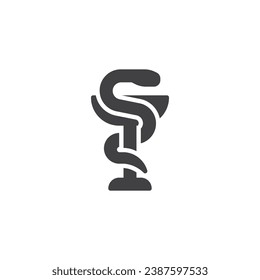 Icono de la serpiente farmacia y vectorial de copa. signo plano relleno para concepto móvil y diseño web. Símbolo de farmacia icono de glifo. Símbolo, ilustración del logotipo. Gráficos vectoriales