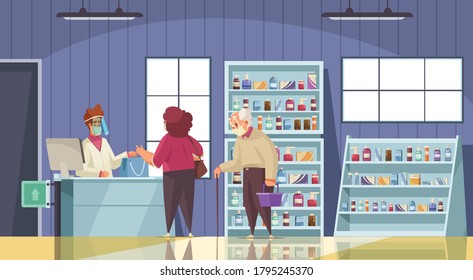 Pharmacy store background with medical prescription symbols flat vector illustration