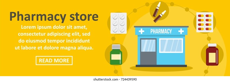 Pharmacy store banner horizontal concept. Flat illustration of pharmacy store banner horizontal vector concept for web design