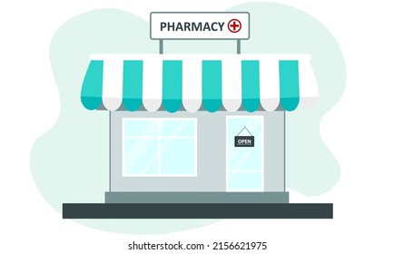 Pharmacy store. Building's facade. The concept of medicine and health care. Vector illustration