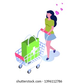 Pharmacy store concept. Buy medicine online, flat isometric vector illustration