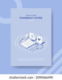 pharmacy store concept for template banner and flyer with isometric outline style