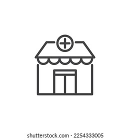 Pharmacy store line icon. linear style sign for mobile concept and web design. Pharmacy shop outline vector icon. Symbol, logo illustration. Vector graphics