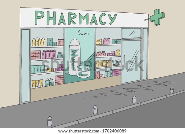 Pharmacy Store Shop Exterior Graphic Color Stock Vector (Royalty Free ...