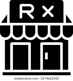 Pharmacy Storefront with Bold RX Sign - Vector Illustration.pharmacy, storefront, RX, sign, vector, silhouette, medical, healthcare, drugstore, pharmacyshop, chemist, medicine, prescription, retail,