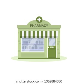 Pharmacy storefront. Drugstore illustration. Isolated. Vector