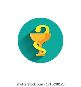 Pharmacy symbol colorful flat icon with shadow. medical sign of snake