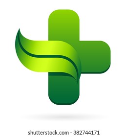 pharmacy symbol with leaf - vector icon