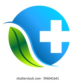 pharmacy symbol with leaf - vector icon