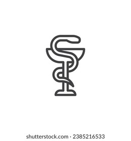 Symbol der Pharmacy-Linie. lineares Stilzeichen für mobiles Konzept und Webdesign. Pharmacy-Schlange und Cup-Umriss Vektorsymbol. Symbol, Logo-Abbildung. Vektorgrafik