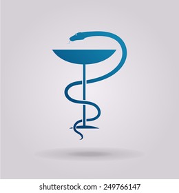 Pharmacy symbol medical snake and cup. The illustration on gray background