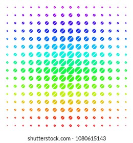 Pharmacy Tablet icon rainbow colored halftone pattern. Vector pharmacy tablet objects arranged into halftone grid with vertical spectral gradient. Designed for backgrounds,