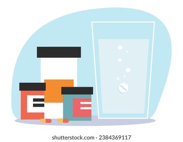 Farmacia tomando el concepto de medicina farmacéutica para la píldora del dolor. Ilustración de diseño gráfico plano vectorial