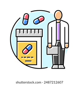 Vector del icono del color de la medicación del técnico de farmacia. ilustración aislada del símbolo