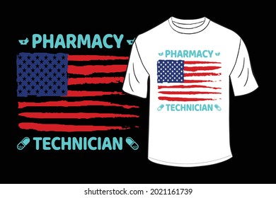 Pharmacy Technician T-Shirt With USA Flag.