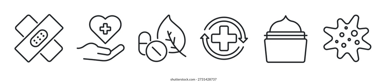 Apotheke dünne Linie Symbol gesetzt. Web-Minimalsymbole