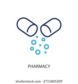 Iconos de línea delgada de farmacia. Ilustración vectorial original.