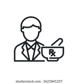 Dünnlinien-Symbole der Pharmazie. Perfektes Pixel auf transparentem Hintergrund