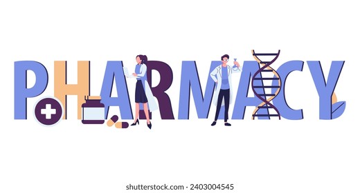 Pharmacy typographic flat style illustration vector design