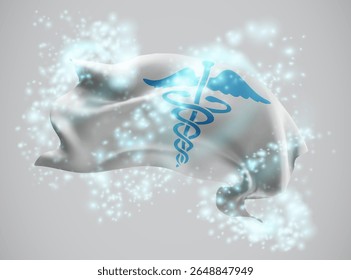 Farmacia, bandera del Vector 3d en torbellino de la radiancia mágica