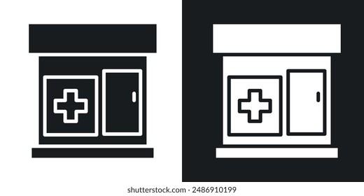 Pharmacy vector icon set in solid black and white color