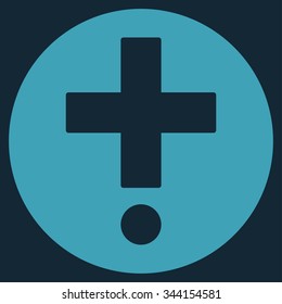 Pharmacy vector icon. Style is flat symbol, blue color, rounded angles, dark blue background.