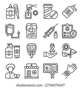 Pharmacy vector  outline icon set 02
