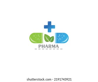 Símbolo vectorial de farmacia con hoja verde.