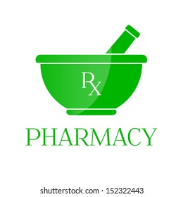 Pharmacy vector symbol - mortar in green color